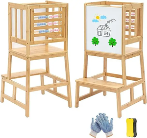 Taburete escalonado de madera ajustable Montessori para niños pequeños, soporte de ayuda de cocina plegable para aprender moderno para baño al aire libre - Product Image 1