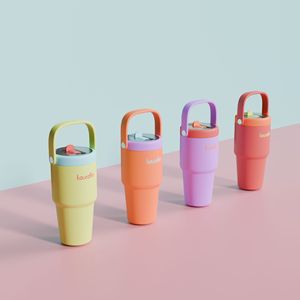 Car Cup With Handle Dust Cover Design Straw Emerald Color S063 Thermos For Home Car Office Outdoor Use - Product Image 3