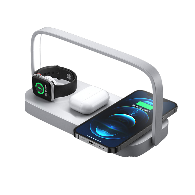 3 in 1 Wireless Charger Stand with LED Desk Lamp Night Light Bedroom Home Office 15W Fast Charging Station for iPhone 16
