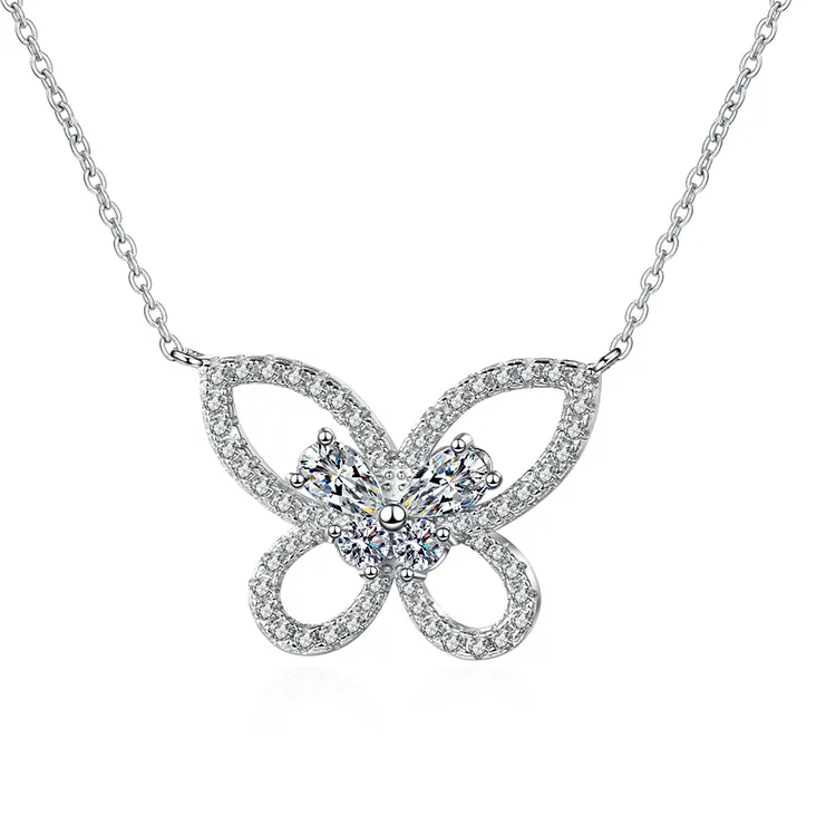 MEDBOO Wholesale Jewelry S925 Silver 0.82CT Moissanite Butterfly Pendant Necklace Diamond Micro Pave Pefect Gift Ladies Pendant