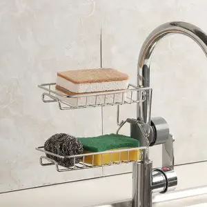 Newest Products Kitchen Faucet Hanging Stainless Steel 201 Shelf Soap Storage Rack