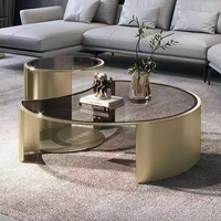 Luxuriöses Gold-Couchtisch-Set Hochwertiger Italienischer Moderner Couchtisch mit Glasplatte Runder Designer-Wohnzimmer-Couchtisch-Set