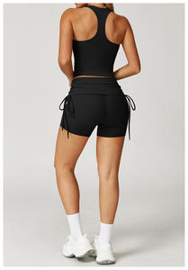 ชุดออกกำลังกายขายส่ง เสื้อกล้ามทรง Racerback กางเกงโยคะขาบาน กระชับสัดส่วน ยืดหยุ่นได้ดี กางเกงโยคะพับได้ ชุดออกกำลังกายสำหรับฟิตเนส ระบายอากาศด้านหน้า - Product Image 5