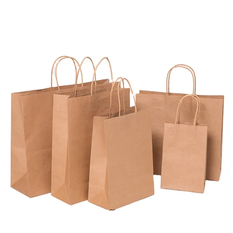 Sac en papier kraft recyclé 120g, emballage cadeau pour shopping, sac en papier kraft avec poignée, personnalisé