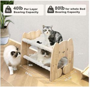 Cama Elevada Extra Grande para Gatos, Hamaca de Madera de Caucho Sólido con Cubierta, Camas Dobles para Mascotas para Hogares con Varios Gatos - Product Image 5