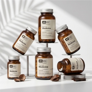 Bouteilles en verre givré de luxe personnalisées pour capsules de pilules, emballages de vitamines, flacons vides pour compléments alimentaires, bouteilles en verre ambré - Product Image 6