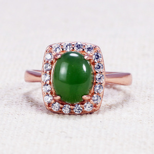 Natural Gemstone Green Jade <strong>Rings</strong> Zircon Stones Surrounded Gold Plated Sterling Silver 925 Fine Jewelry <strong>Resizable</strong> Women <strong>Ring</strong> - Product Image 2