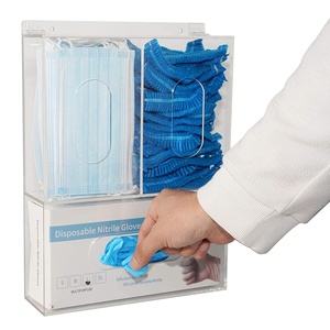 Wall Mount Clear Acrylic Disposable Glove Holder Face Mask Dispenser Triple Custom Thickness Customized Logo Silk-Screen Printed - Product Image 1