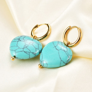 Pendientes colgantes con forma de corazón de 21mm, acero inoxidable, chapado en oro, colgante de turquesa, joyería para mujer, accesorios de moda - Product Image 1