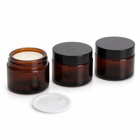 Pot en verre cosmétique ambré brun avec couvercle noir mat à large ouverture, 10 ml, 20 ml, 30 ml, 50 ml
