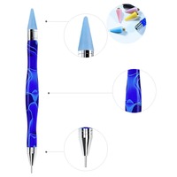 Hadiy - Pincel Profesional de Silicona de Doble Punta y Herramienta para Recoger Diamantes de Imitación para Uñas con Pelo de Kolinsky y Mango Metálico