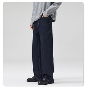 Jeans Anchos Negros Lisos de Cintura Media con Estampado de Lámina Transpirable, Diseño Personalizado y Moderno para Hombre, Estilo Japonés Selvedge, Ideales para Primavera - Product Image 4