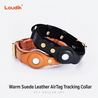 Collier pour chien AirTag en cuir véritable suédé rembourré avec accessoires en laiton, support pour traceur GPS, pour chiens de taille moyenne et grande, vente en gros d'usine OEM
