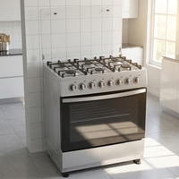 Cuisinière à gaz LUOQI 6 brûleurs avec four, en acier inoxydable, autoportante, avec couvercle en verre, pour la maison