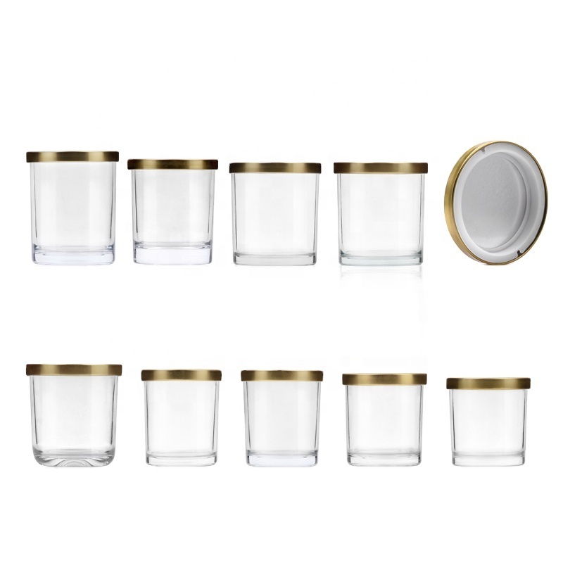 200ml 220ml 280ml 300ml 320ml 450ml Clear round Candle jars Fragrance Holder Empty Glass Candle Jar With Black Gold Metal Lid