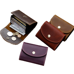 Venta al por mayor Crazy Horse cuero genuino tarjetero cartera hecha a mano Mini monedero puntada a mano tarjeta de crédito manga tarjeta de visita - Product Image 4