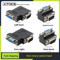 Adaptor VGA Male ke Female Sudut Kanan 90 Derajat Berlapis Emas Tembaga ABS Merek OEM untuk Kartu TV Monitor