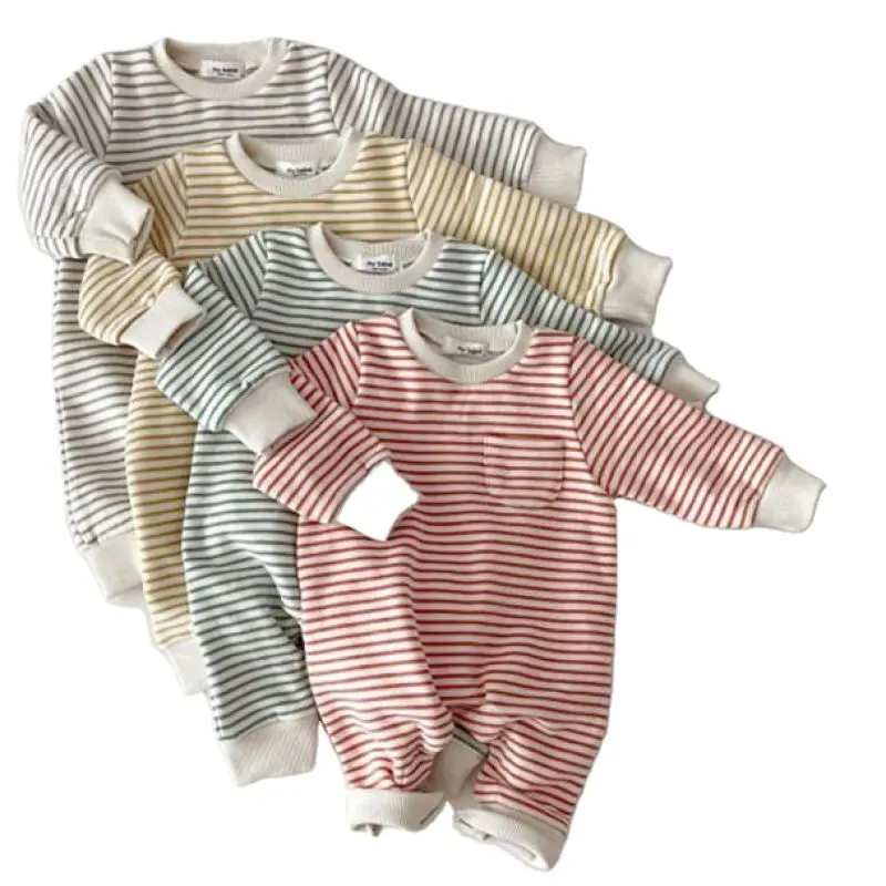 Newborn baby striped romper infant boys girls casual jumpsuit one-piece babies warm autumn winter clothes