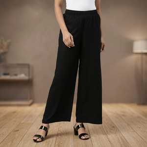 Pantalon large taille haute pour femme, taille élastique, couleur unie, en crêpe, coupe ample, longueur complète, décontracté, été - Product Image 3