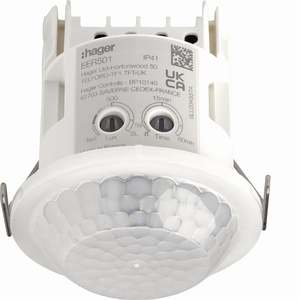 EER501 Personalizzabile con rilevatore di presenza e movimento Hagers Mini 360 230V AC a incasso, rilevamento 10m - Product Image 1