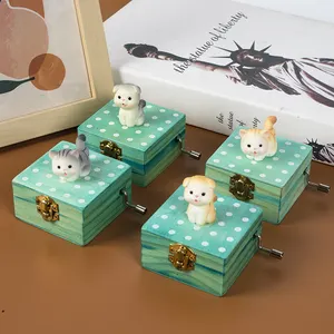 Hoye Crafts populaire mini boîte à musique animale Boîte à musique à manivelle Boîtes à musique en bois