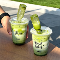 Gobelet à emporter rectangulaire Fangcan jetable 16oz en PET, calibre 98, avec insert pour matcha, design spécial pour salon de thé, logo personnalisé