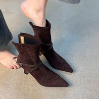 Nouvelle Arrivée 2026 – Bottines Femme à Talon Aiguille en Faux Daim, Bout Pointu, Fermeture Éclair Latérale, Idéales pour le Bureau et les Soirées