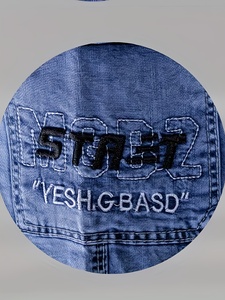 กางเกงขาสั้นผ้ายีนส์ปักกลางแจ้งลำลองสำหรับเด็กผู้ชาย, ผ้าฝ้ายผสมโพลีเอสเตอร์, ทรงหลวม, ยืดเล็กน้อย, ลายตัวอักษร, - Product Image 5