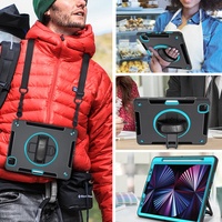 Étui de tablette robuste antichoc à 3 couches en TPU avec sangle de poignet rotative à 360 degrés pour iPad Air 4 5
