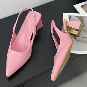2025 New Solid Color Thick Heel Pointed Sandals Women's Back Hollow Shallow High Heels - Product Image 6