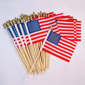 LEMON American USA Flags on Stick Hand Held American US Wooden Stick Flag Veteran Party,July 4th Decoration Grave Marker