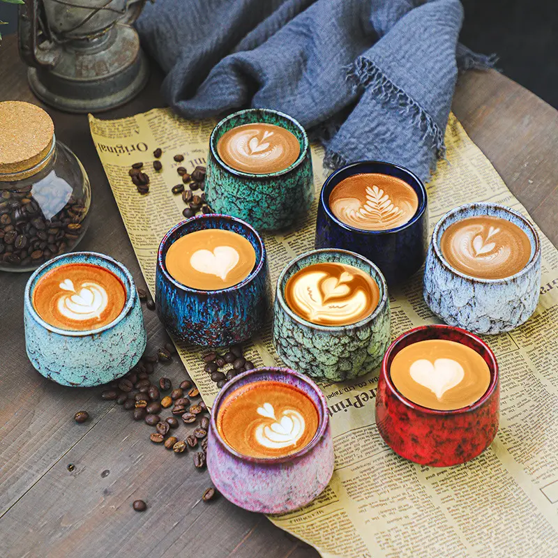 2023 उच्च गुणवत्ता एस्प्रेसो तश्तरी सेट चित्रित रंगीन घुटा हुआ अरबी सिरेमिक कॉफी कप