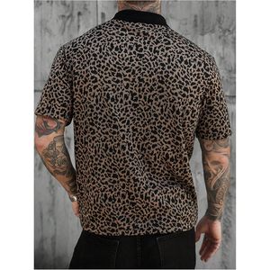 FOXA Camisa polo con estampado de leopardo para hombre, manga corta, transpirable, informal, para verano - Product Image 3