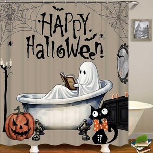 Cortina de Ducha de Poliéster con Diseño de Fantasma, Murciélago y Calabaza de Halloween, Impresión Digital, Impermeable, Personalizada, Moderna, Venta al Por Mayor - Product Image 3