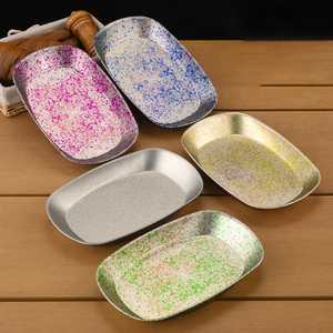 Assiettes vertes et violettes, vaisselle écologique en acier inoxydable, soucoupe, plateau alimentaire de camping, vaisselle durable, empilable, pour servir - Product Image 3