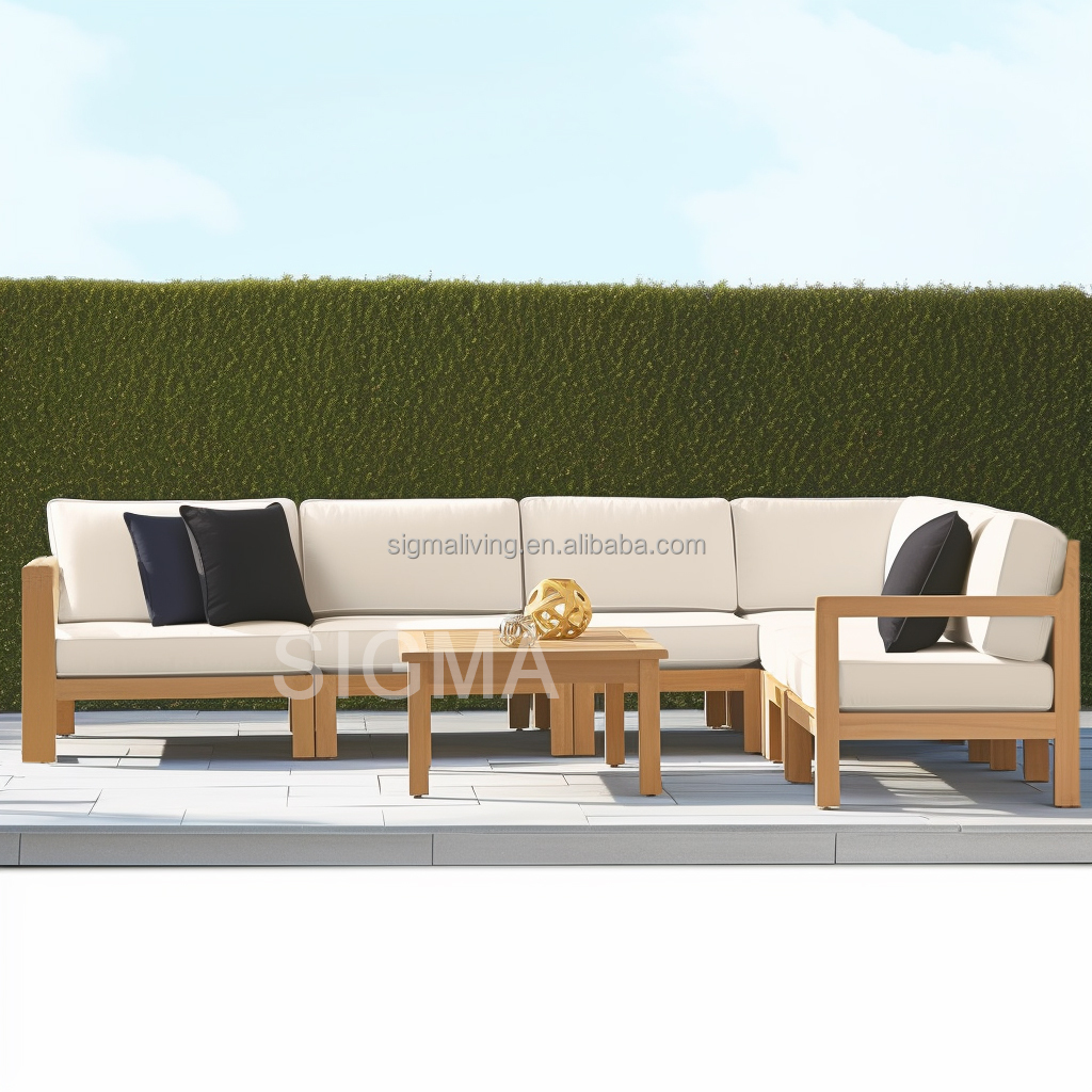 Factory Custom Patio High End Solid Wooden Garden Sofa Modern All Weather Teak Wooden Outdoor Furniture Garden Sofa