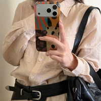 Étui de téléphone portable minimaliste à double couche en cuir PU antichoc magnétique à contraste dégradé à pois pour la série 15
