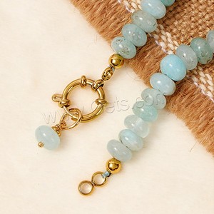 Collana in pietra <span class=keywords><strong>acquamarina</strong></span> gioielleria raffinata <span class=keywords><strong>con</strong></span> chiusura in acciaio al titanio placcato oro reale alla moda collane di perline - Product Image 5