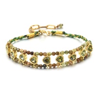 Bracelet en chaîne de perles en pierre turquoise africaine naturelle pour femmes, breloques en cristal en forme de cœur, bijoux exquis faits à la main
