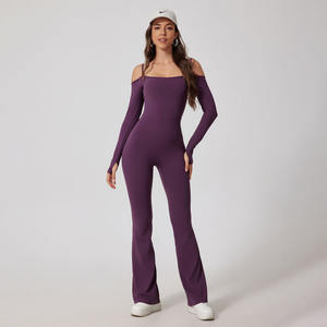 Tuta da <span class=keywords><strong>donna</strong></span> nuova senza schienale con spalle scoperte Sexy costume intero a maniche lunghe pantaloni svasati tuta Yoga - Product Image 6
