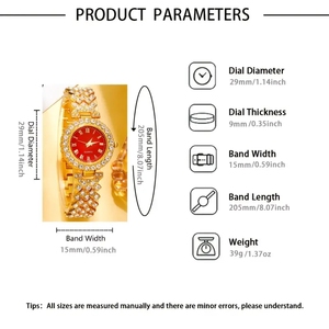 Ensemble de 5 montres-bracelets analogiques vintage Rhinestone Quartz cadran en verre fenêtre Rome bijoux de mode pour femmes-cadeau parfait pour maman - Product Image 4