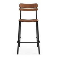 Chaise de bar moderne avec siège en bois et structure en acier, tabouret de comptoir avec dossier pour hôtel, bar à domicile, salle à manger