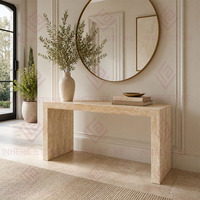 Table console minimaliste en pierre naturelle beige travertin pour entrée, couloir, salon, hall, villa, intérieur