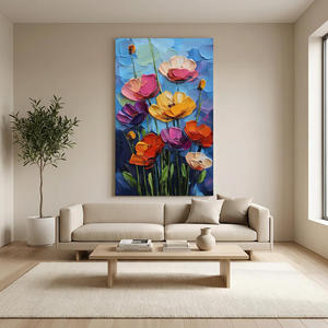 Peinture abstraite contemporaine texturée faite à la main Azure Bloom Garden sur toile, grande décoration murale pour hôtels - Product Image 4