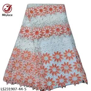 Water Soluble Embroidery Sunflower Pattern African Guipure Cord Lace Fabric with Stones