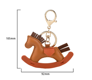 Ins Poney Porte-clés Pendentif Cheval à Bascule En Cuir De Luxe Porte-clés Charme À La Main En Cuir Sac Charme Porte-clés De Voiture - Product Image 6