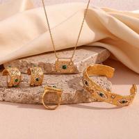 INS Viral Malachite Eye 4Pcs Jewelry Set Hammered Texture Zircon Decor Jewellry Sets for Women