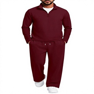 Conjunto de Suéter Tejido Sólido Color Borgoña Unisex, Cuello Alto, Pantalones Largos, Corte Regular Informal, Material Transpirable de Poliéster y Algodón - Product Image 3