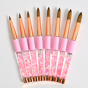 Pinceau à ongles en poils de Kolinsky véritable avec logo personnalisé, manche rose pailleté pour l'extension d'ongles en acrylique - Product Image 1