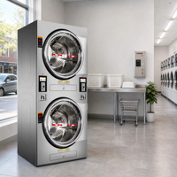 Séchoir à linge superposé professionnel 16 kg x 2, chauffage au gaz, séchage rapide, TransFlow, en acier inoxydable, avec paiement par carte pour laverie automatique